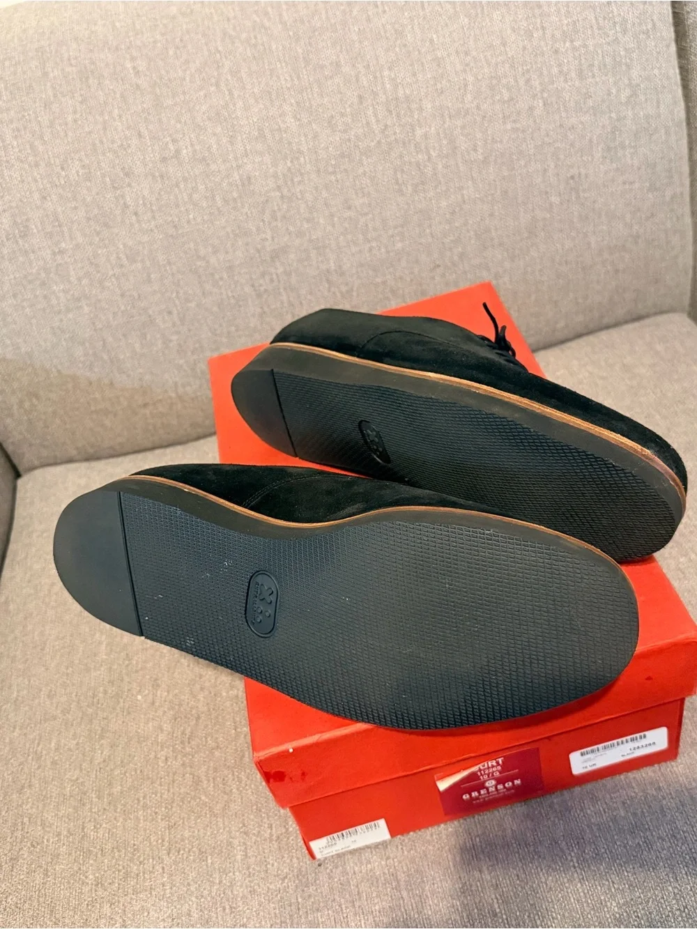 Grenson Black Suede Derby Shoes with Natural Welt
